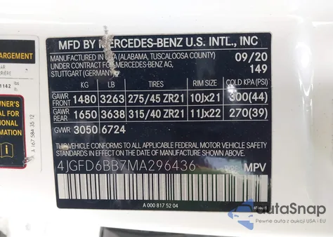 2021 Mercedes-Benz Amg Gle 53 Coupe 4Matic z USA, uszkodzony, nr VIN 4JGFD6BB7MA296436